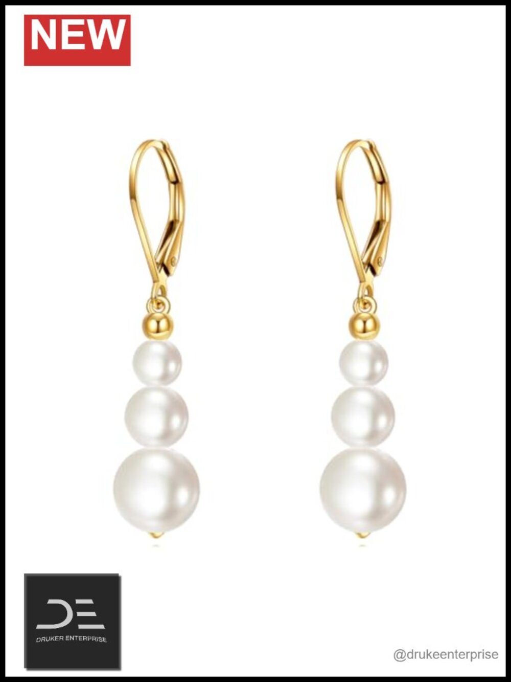 14K Real Gold Beaded Dangle Earrings Pearl Design Gift